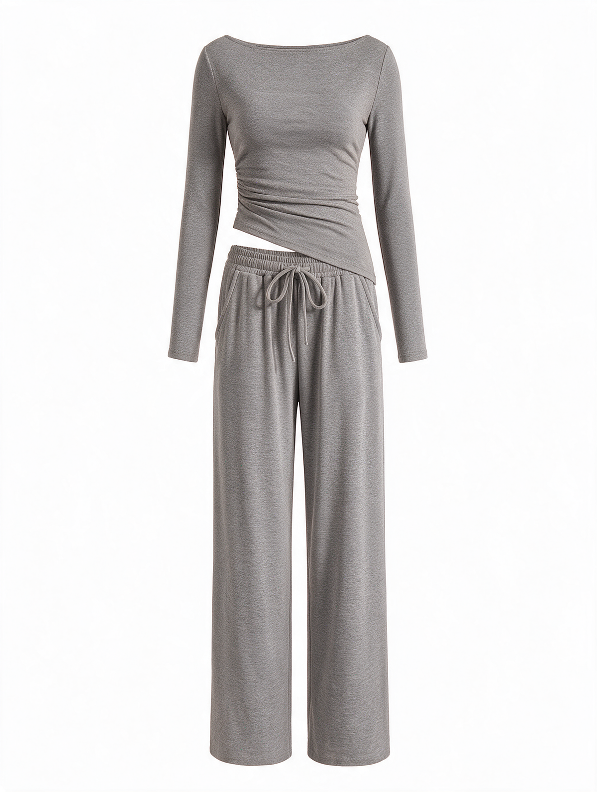 Women Asymmetric Long Sleeve T-Shirt and Wide Leg Pants Set