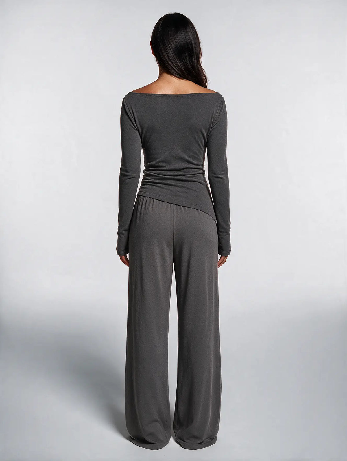 Women Asymmetric Long Sleeve T-Shirt and Wide Leg Pants Set