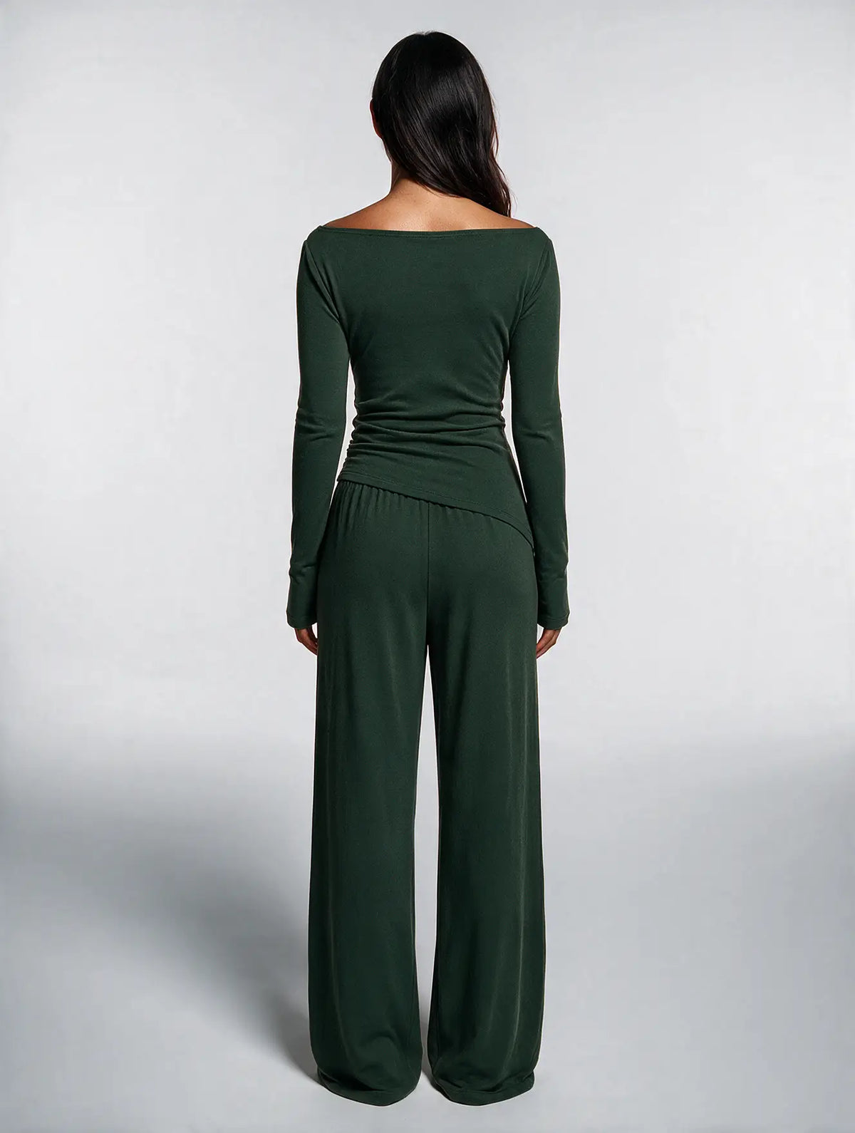Women Asymmetric Long Sleeve T-Shirt and Wide Leg Pants Set