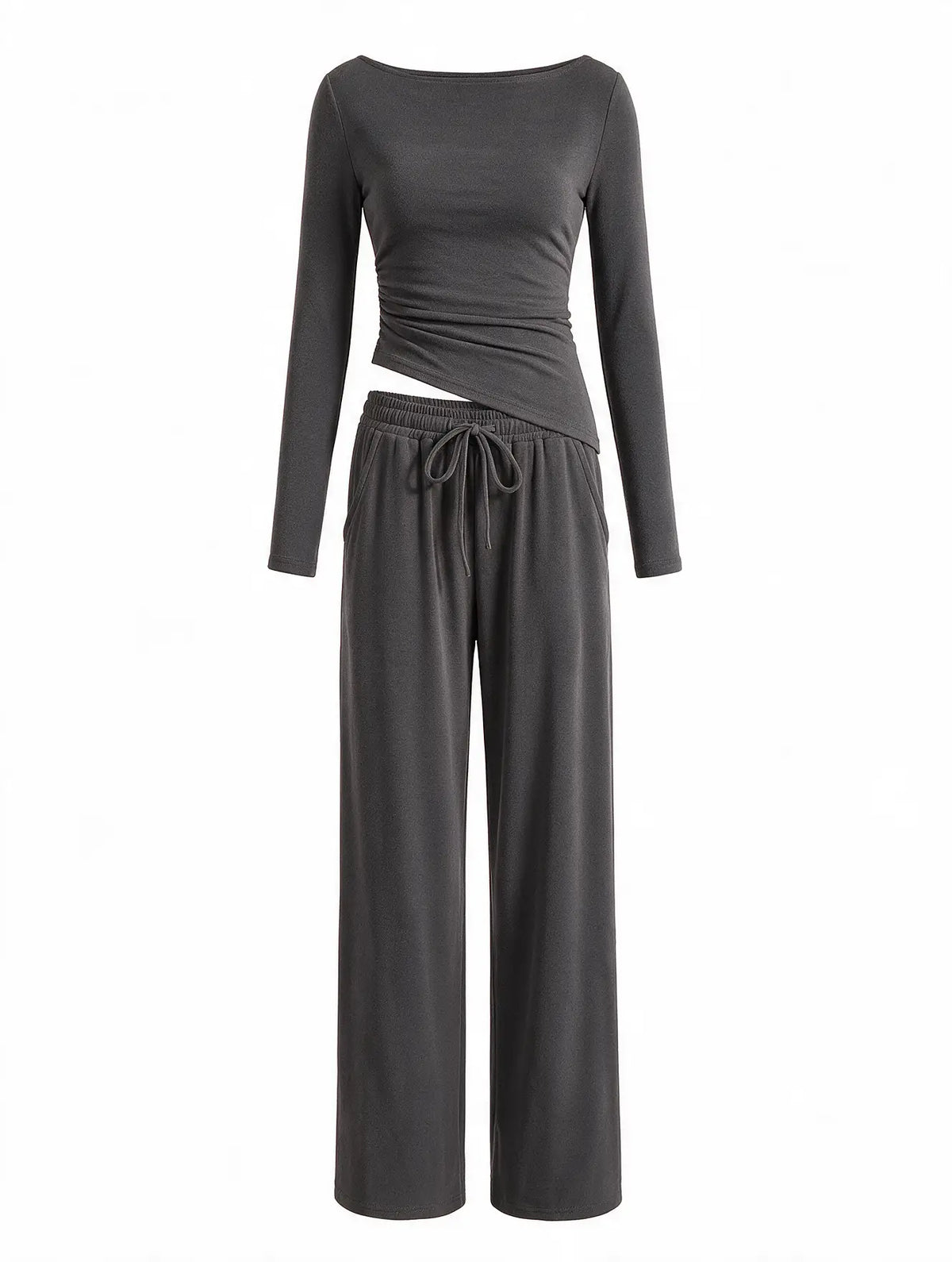 Women Asymmetric Long Sleeve T-Shirt and Wide Leg Pants Set