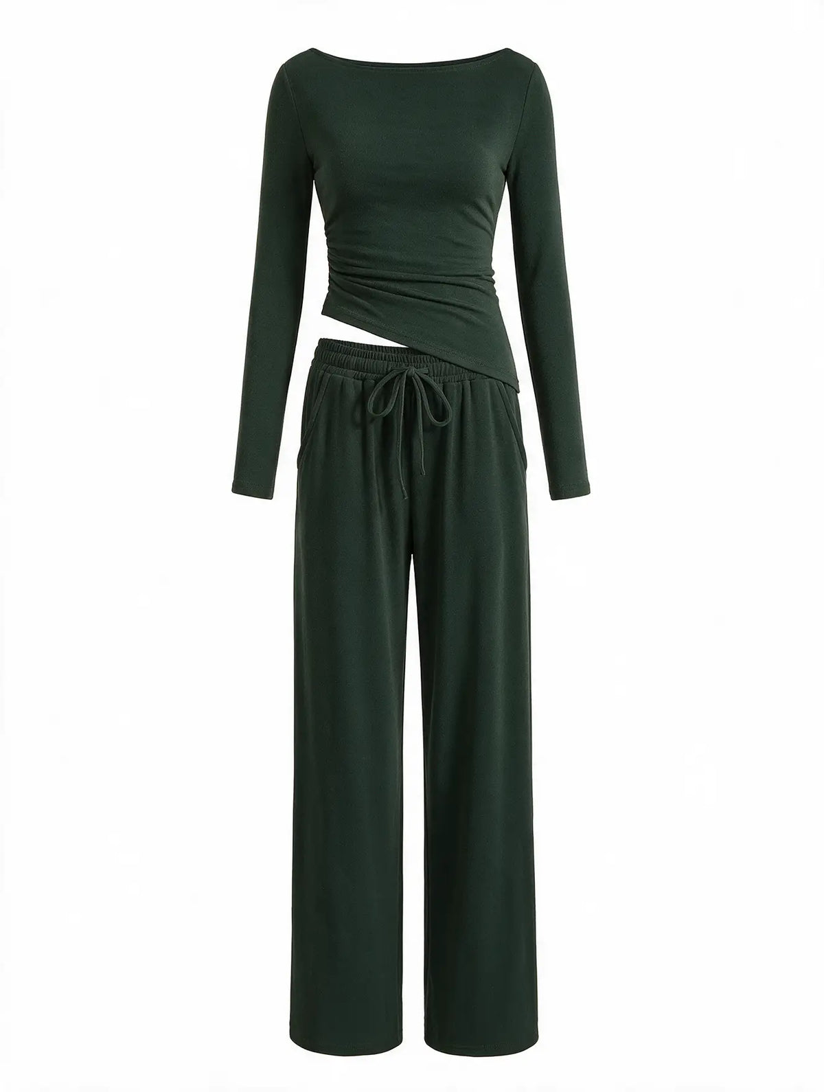 Women Asymmetric Long Sleeve T-Shirt and Wide Leg Pants Set