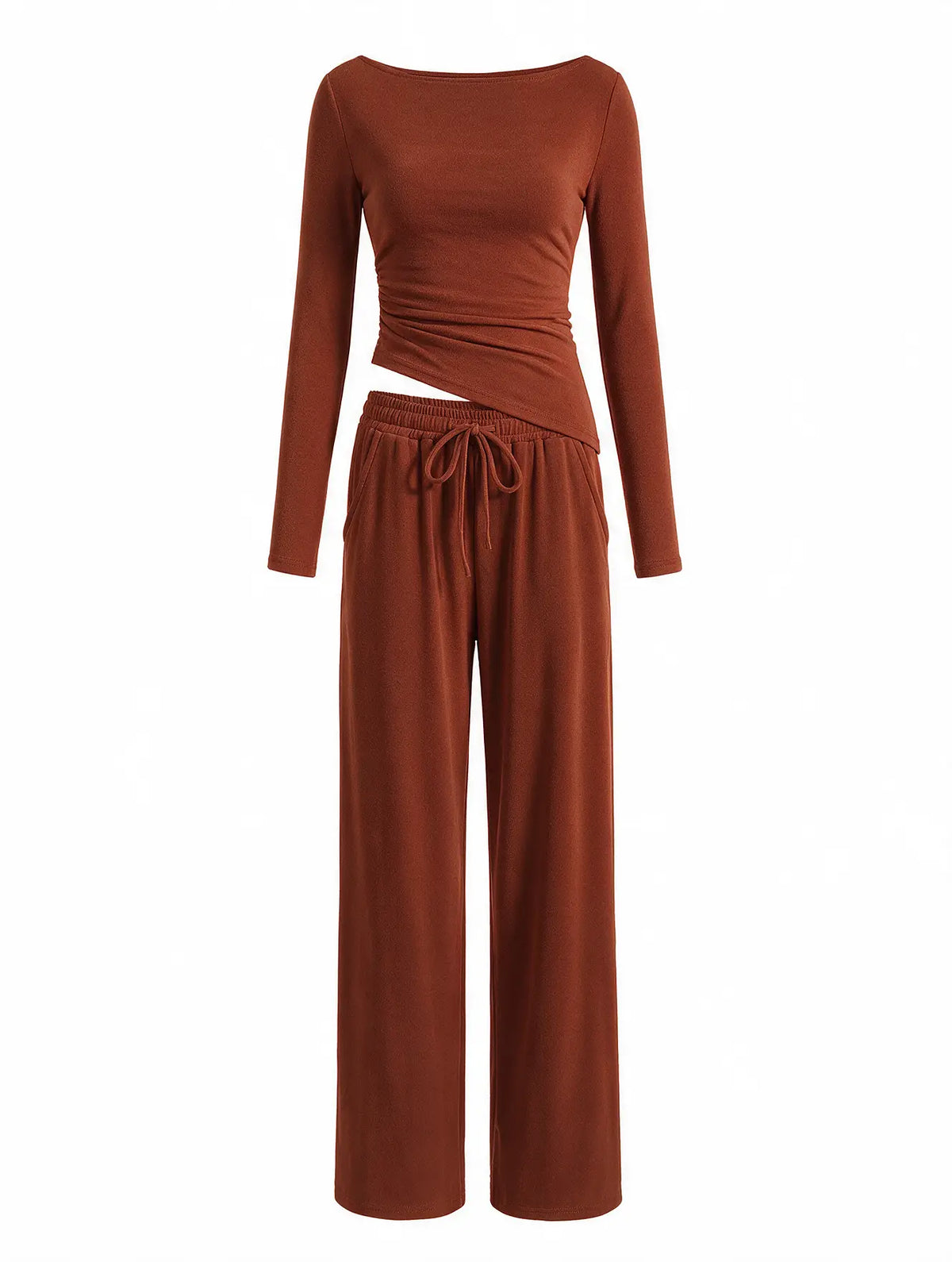 Women Asymmetric Long Sleeve T-Shirt and Wide Leg Pants Set
