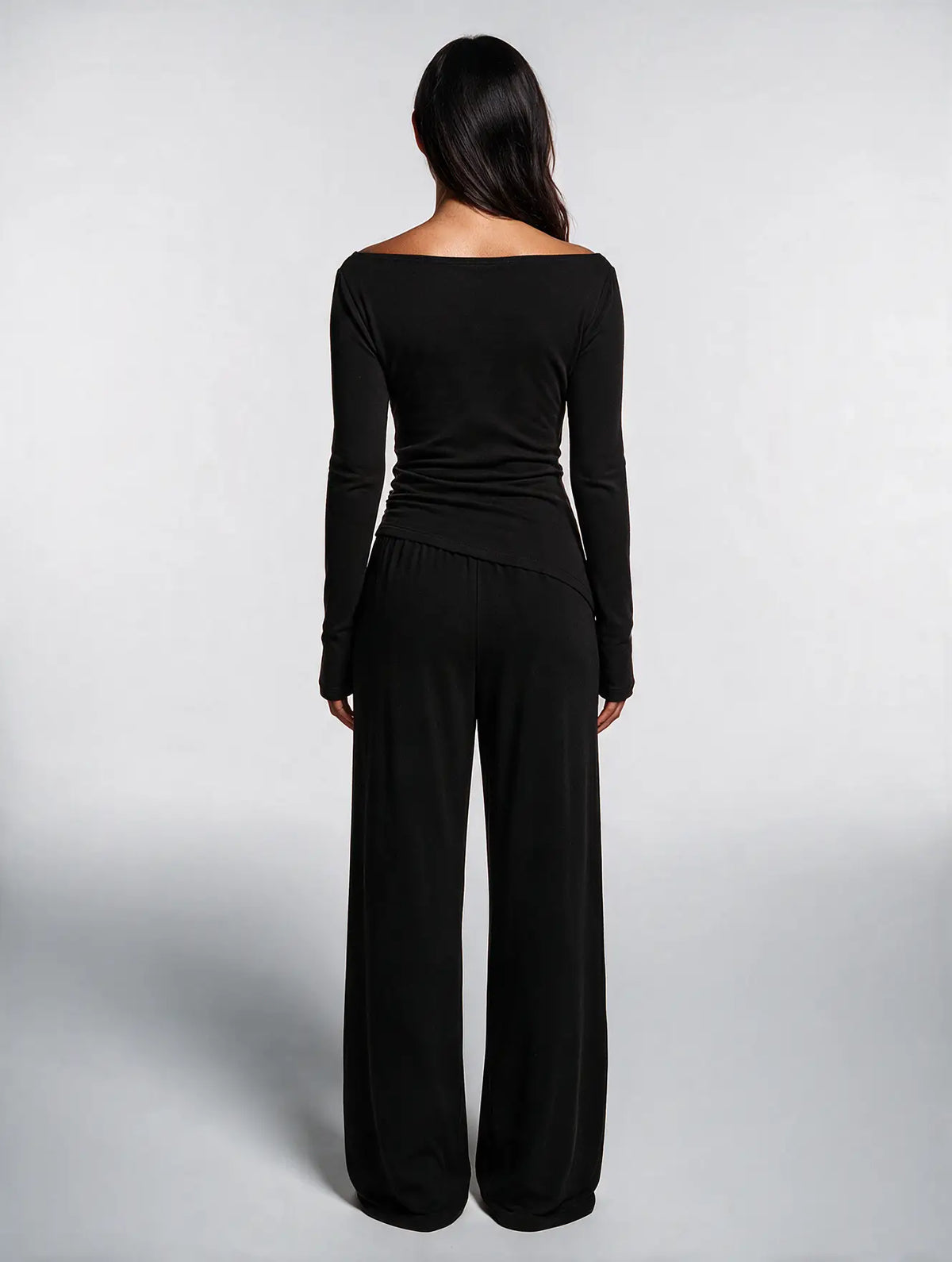 Women Asymmetric Long Sleeve T-Shirt and Wide Leg Pants Set