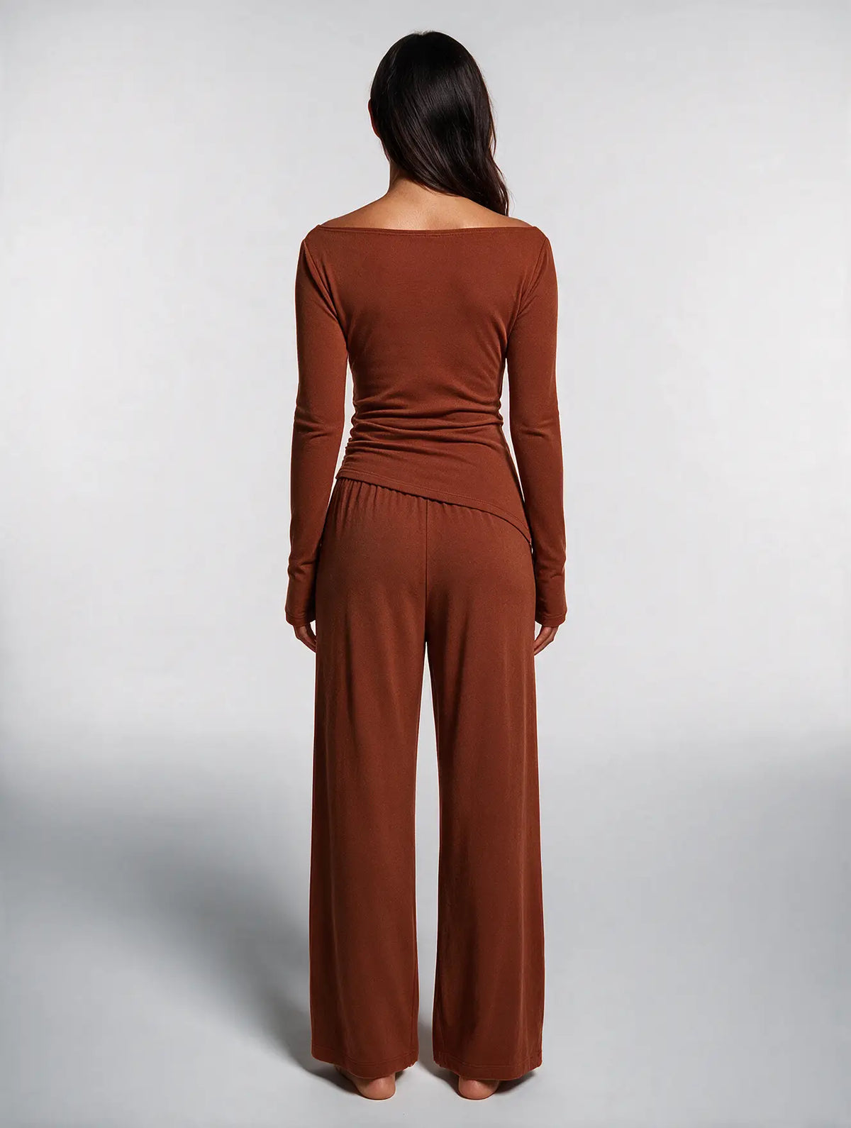 Women Asymmetric Long Sleeve T-Shirt and Wide Leg Pants Set
