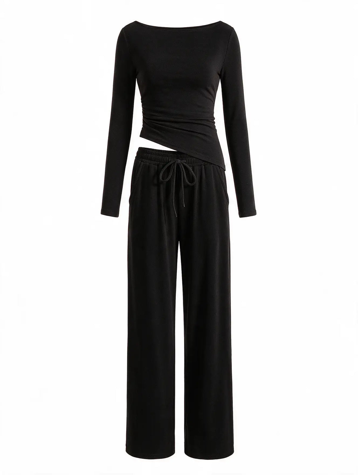 Women Asymmetric Long Sleeve T-Shirt and Wide Leg Pants Set