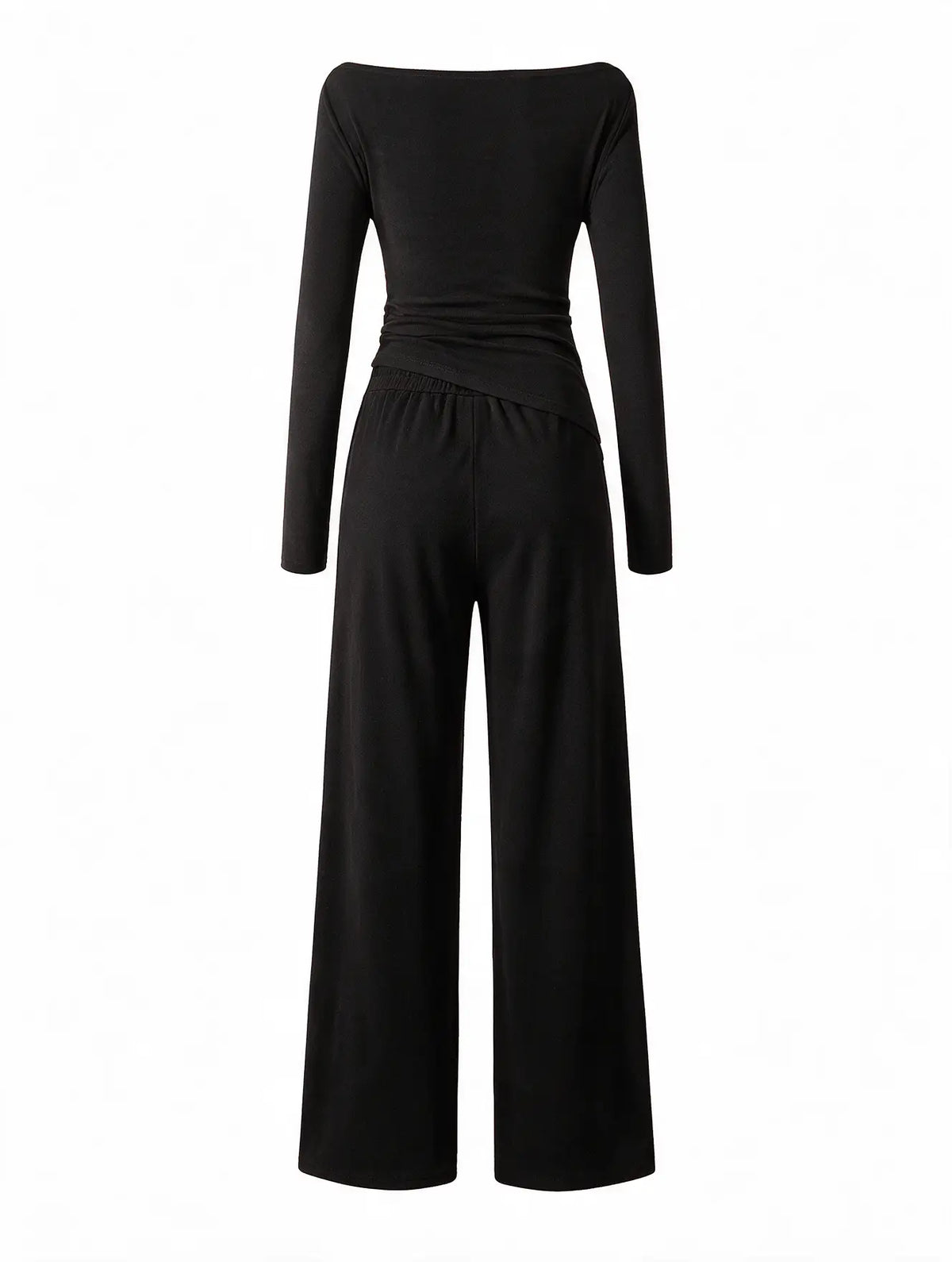 Women Asymmetric Long Sleeve T-Shirt and Wide Leg Pants Set