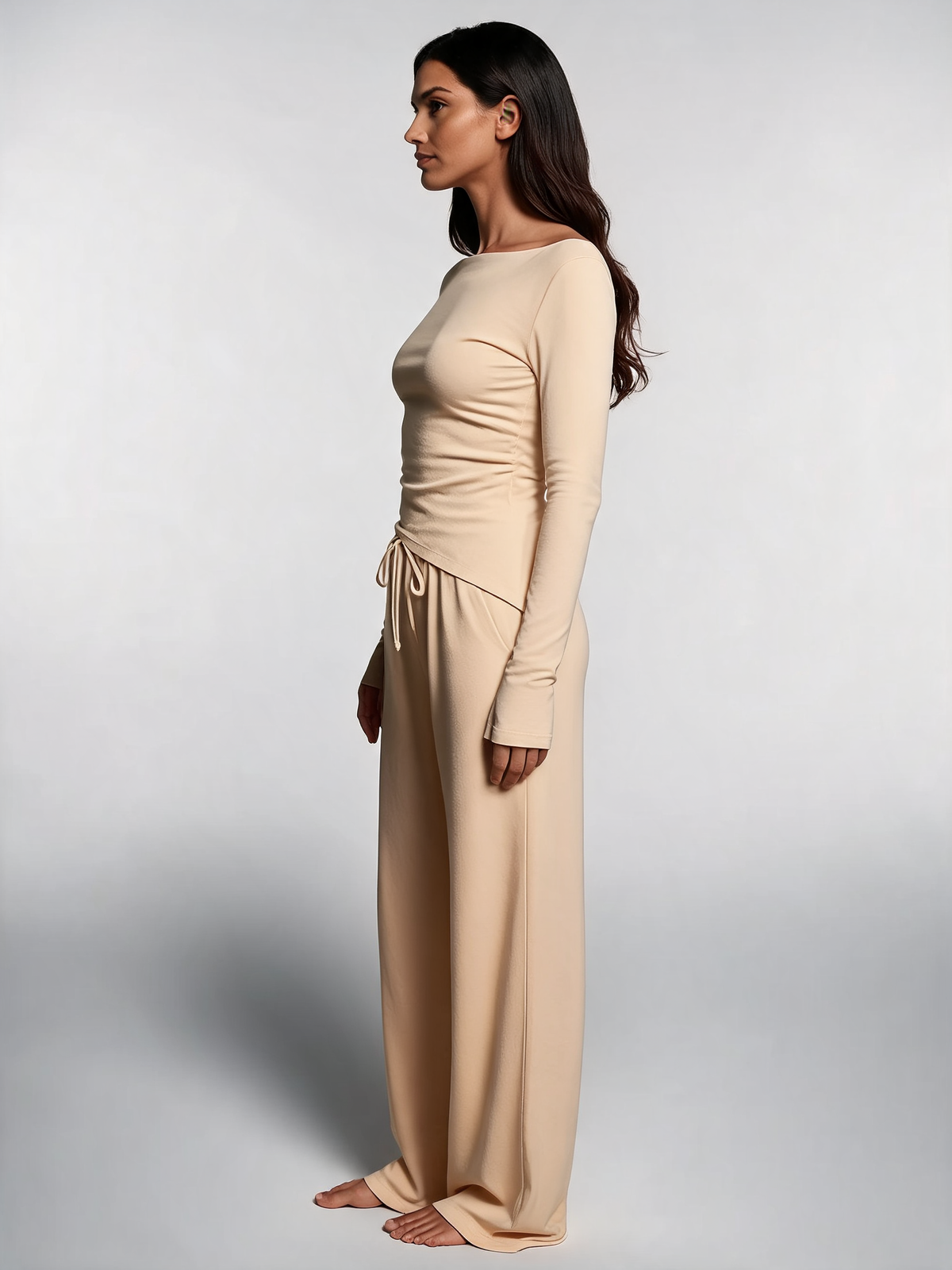 Women Asymmetric Long Sleeve T-Shirt and Wide Leg Pants Set