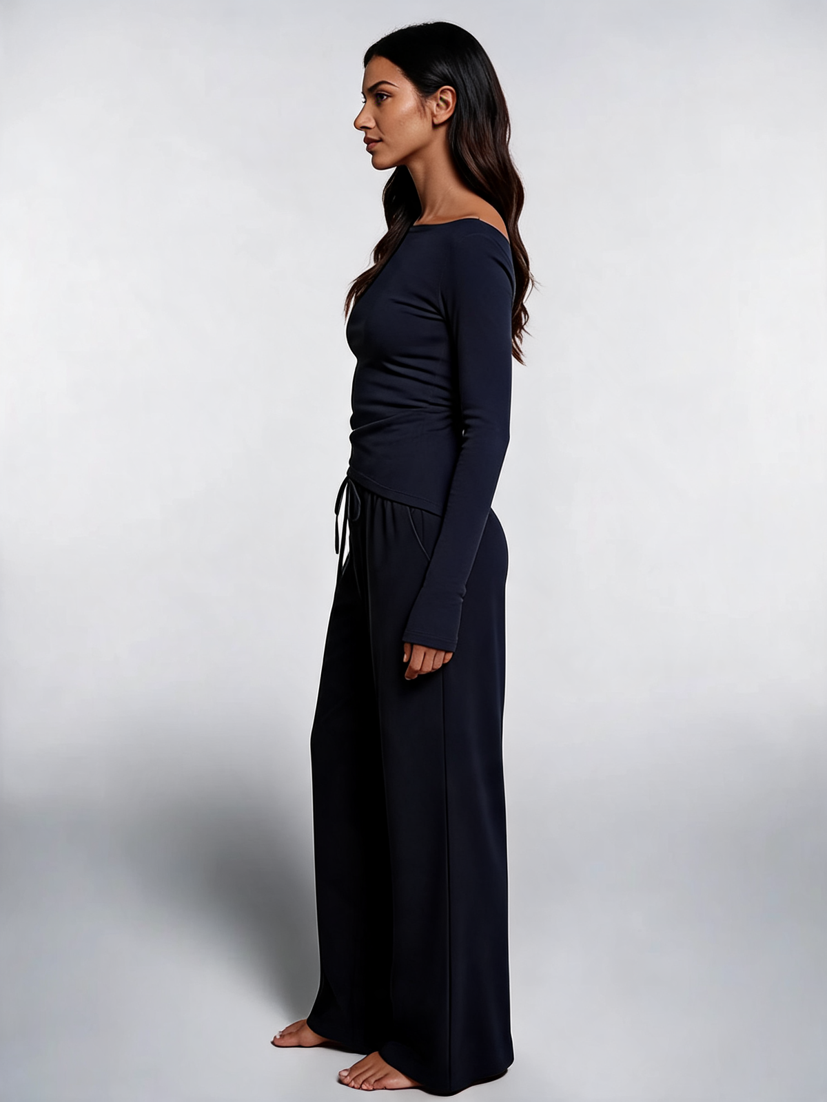 Women Asymmetric Long Sleeve T-Shirt and Wide Leg Pants Set