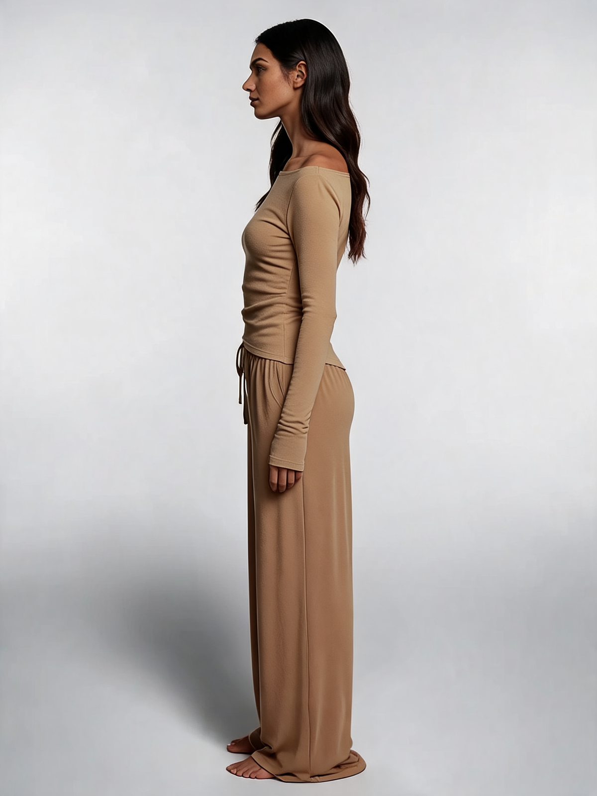Women Asymmetric Long Sleeve T-Shirt and Wide Leg Pants Set