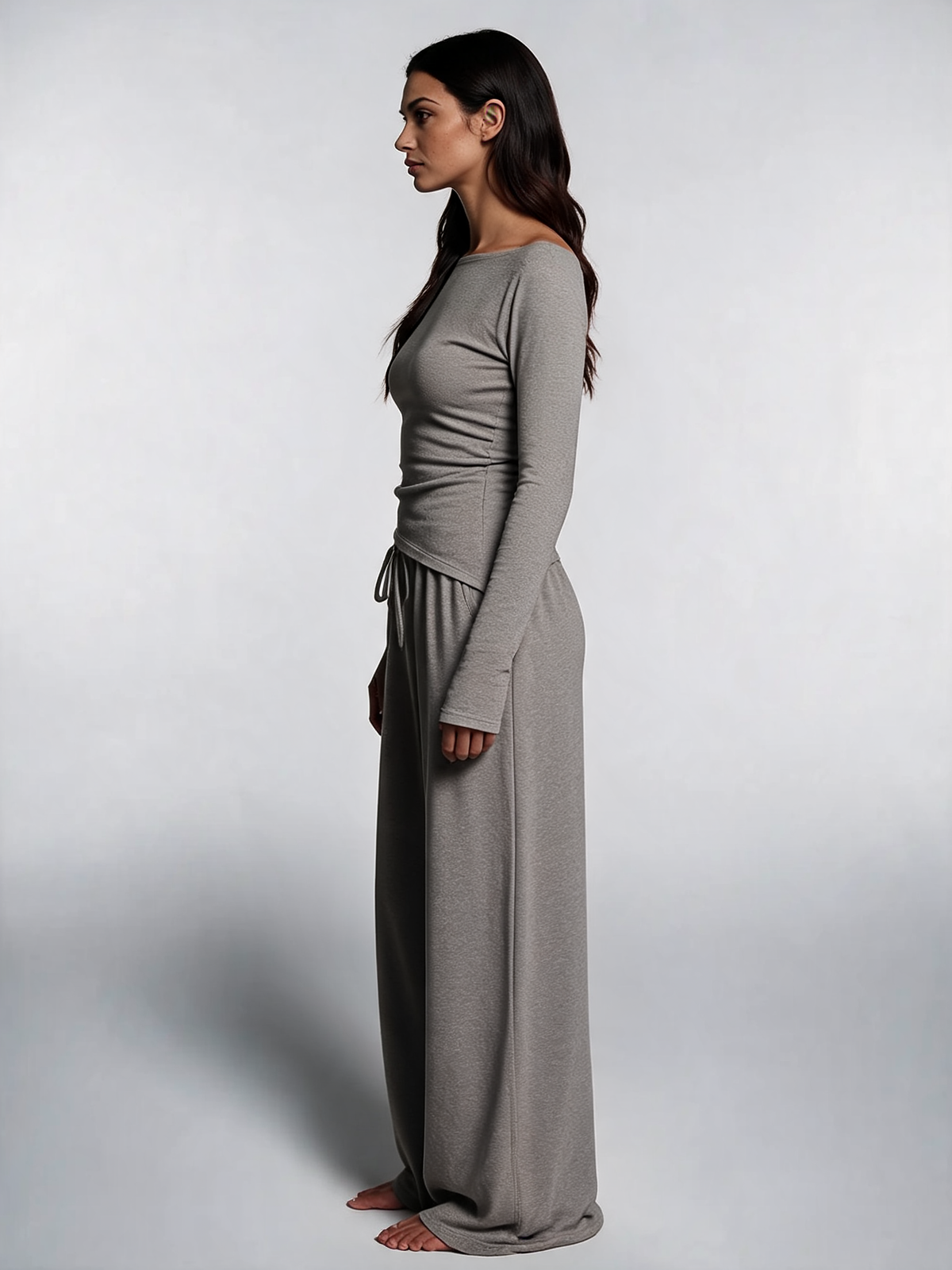 Women Asymmetric Long Sleeve T-Shirt and Wide Leg Pants Set