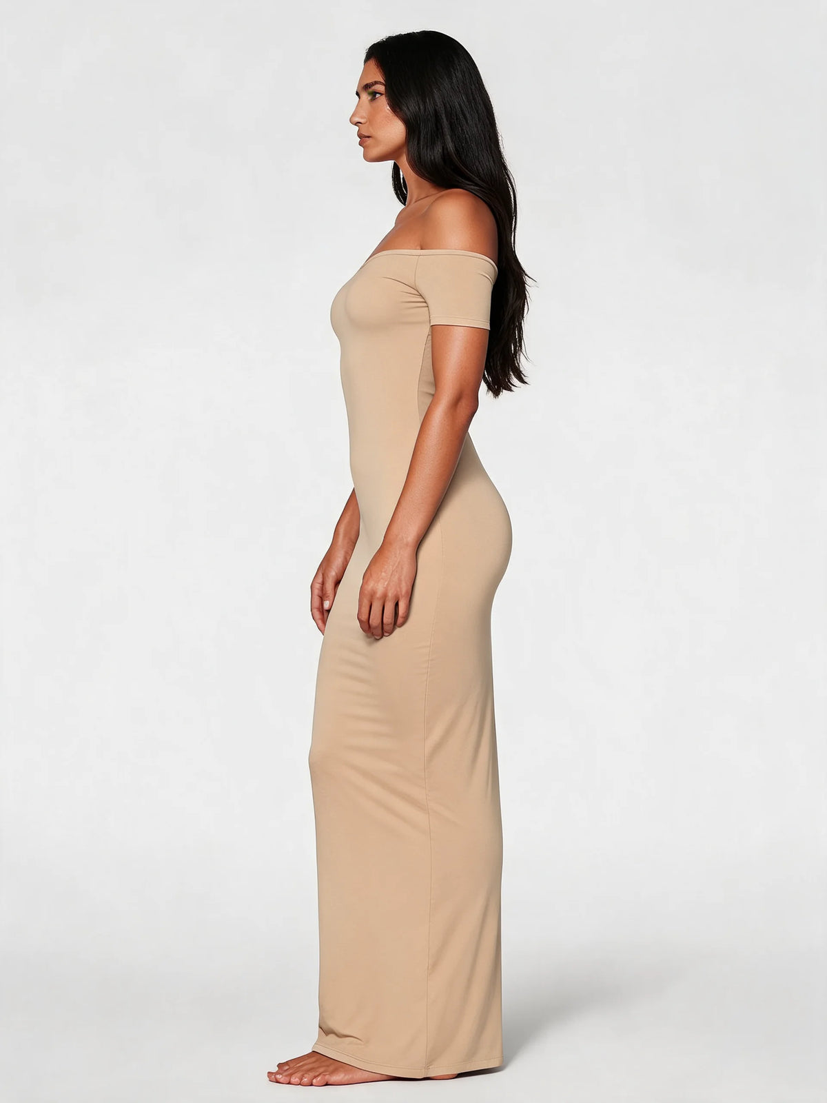 Off-Shoulder Sculpt Midi Dress