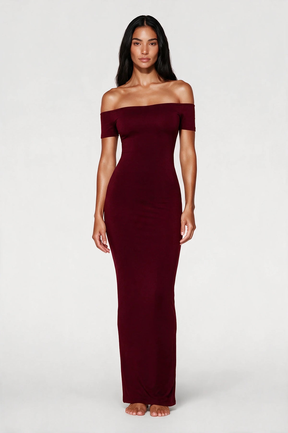 Off-Shoulder Sculpt Midi Dress