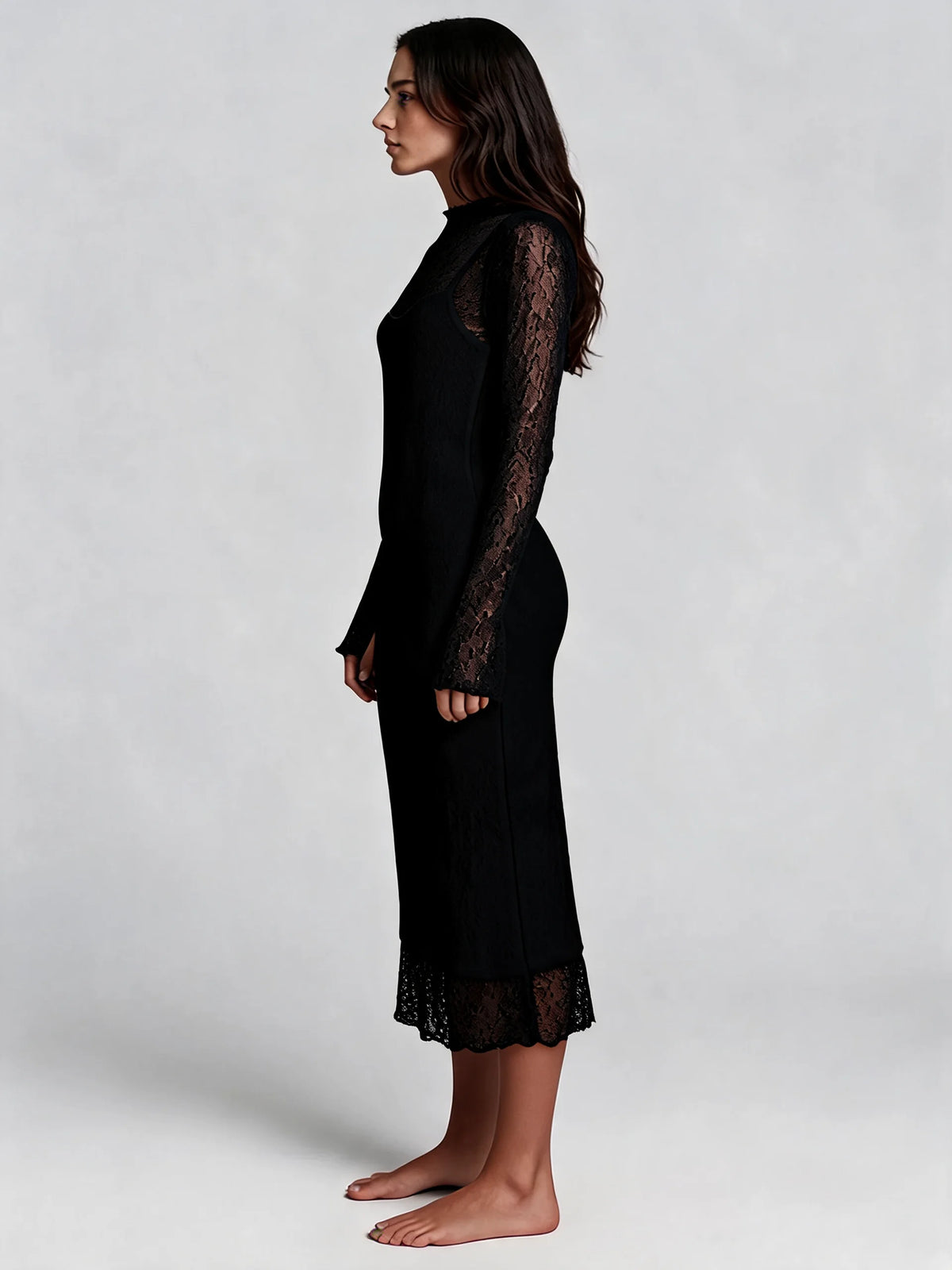 Womens Lace Long Sleeve Dress