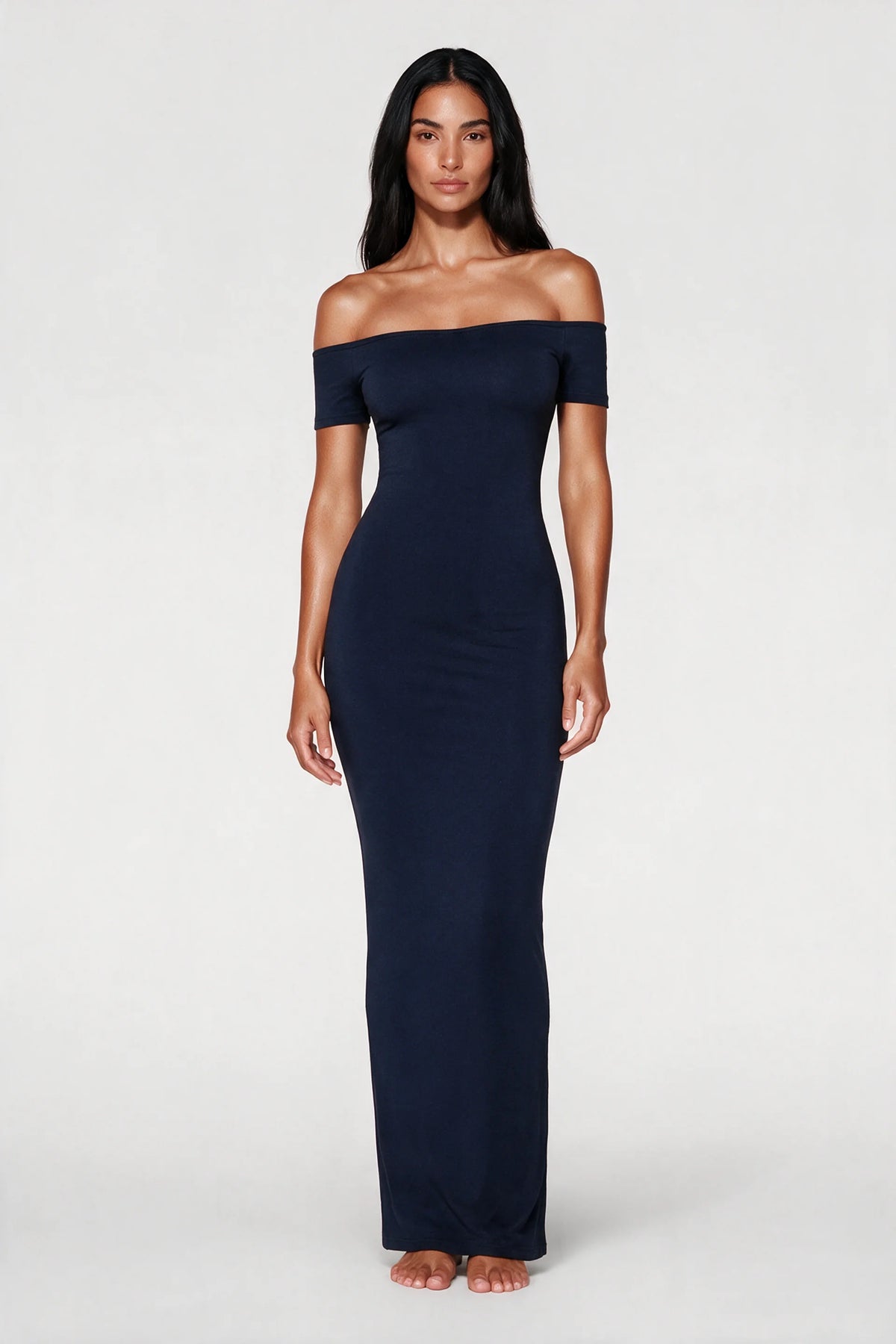 Off-Shoulder Sculpt Midi Dress