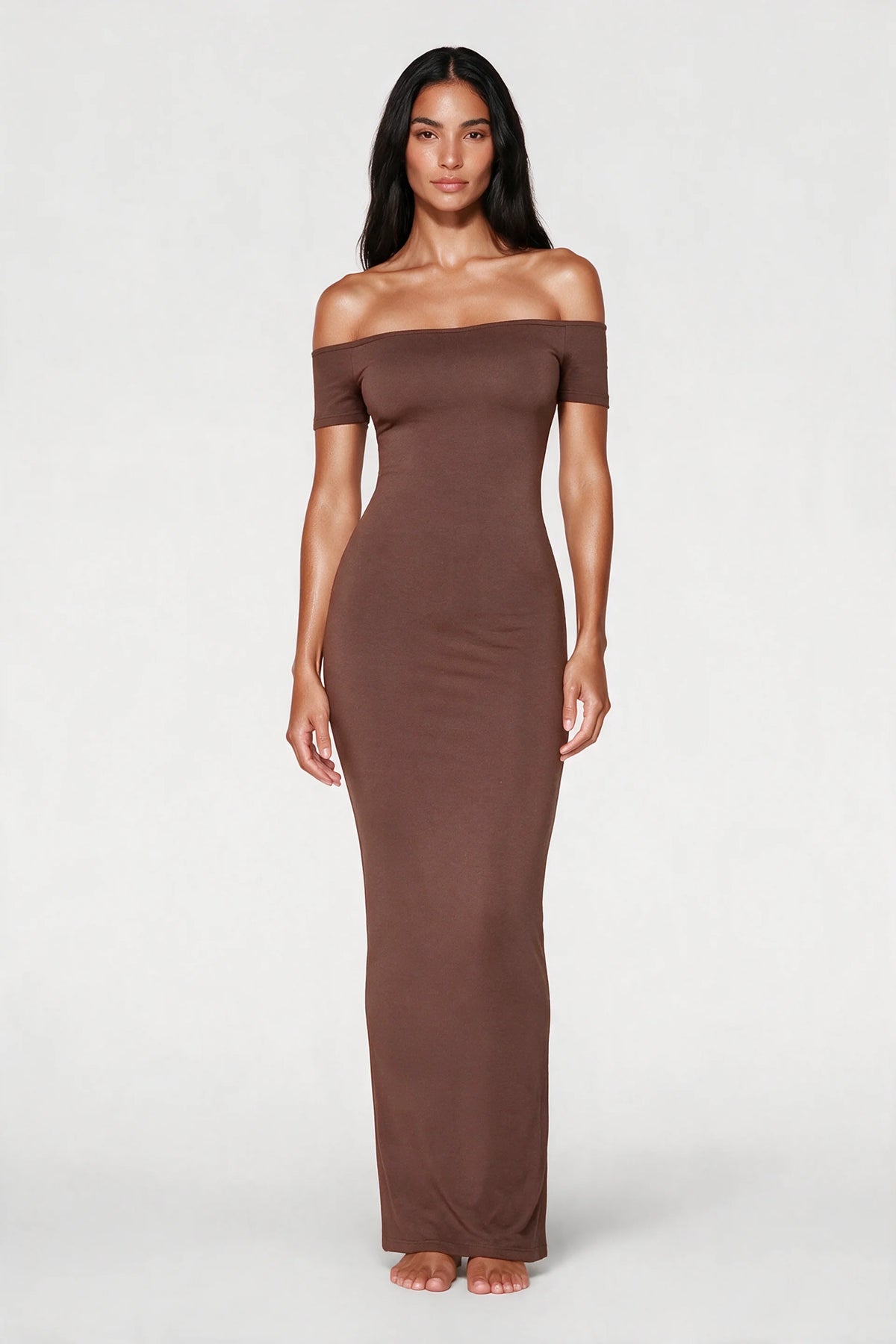 Off-Shoulder Sculpt Midi Dress