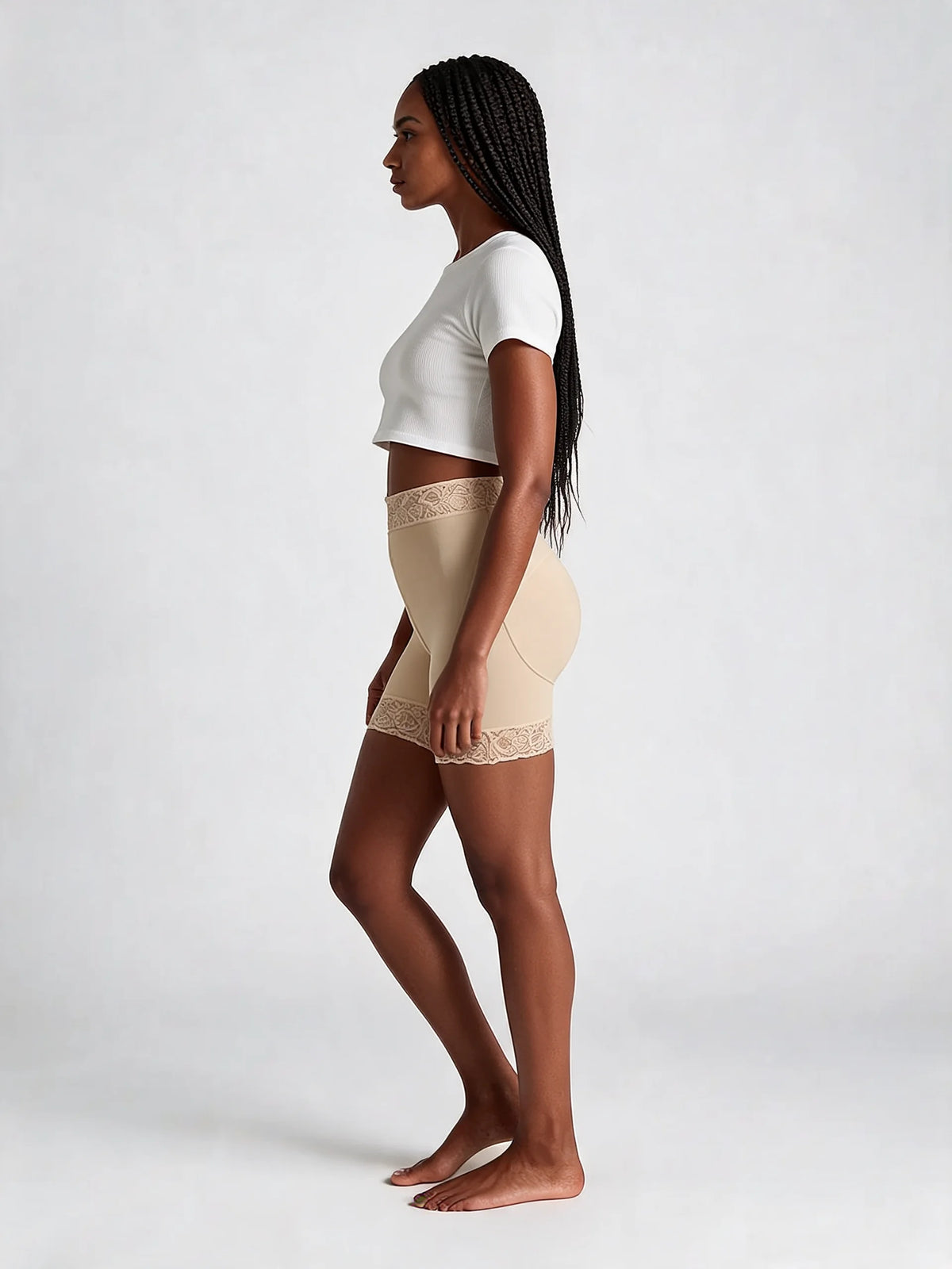High-Waist Shaping Shorts with Lace Trim