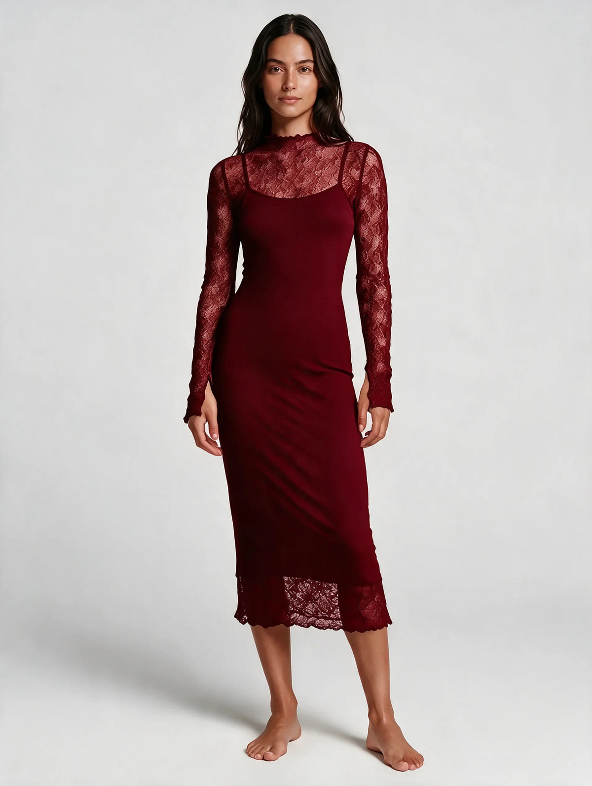 Womens Lace Long Sleeve Dress
