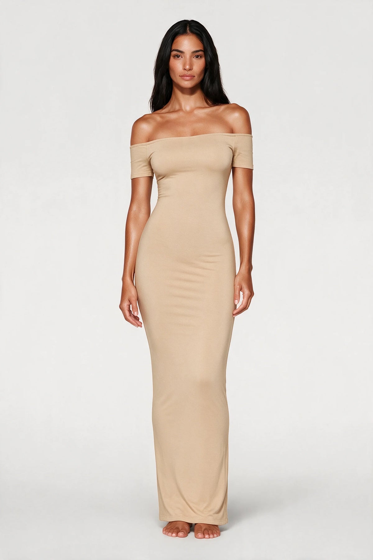Off-Shoulder Sculpt Midi Dress