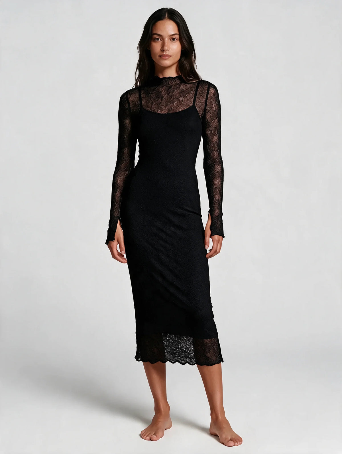 Womens Lace Long Sleeve Dress