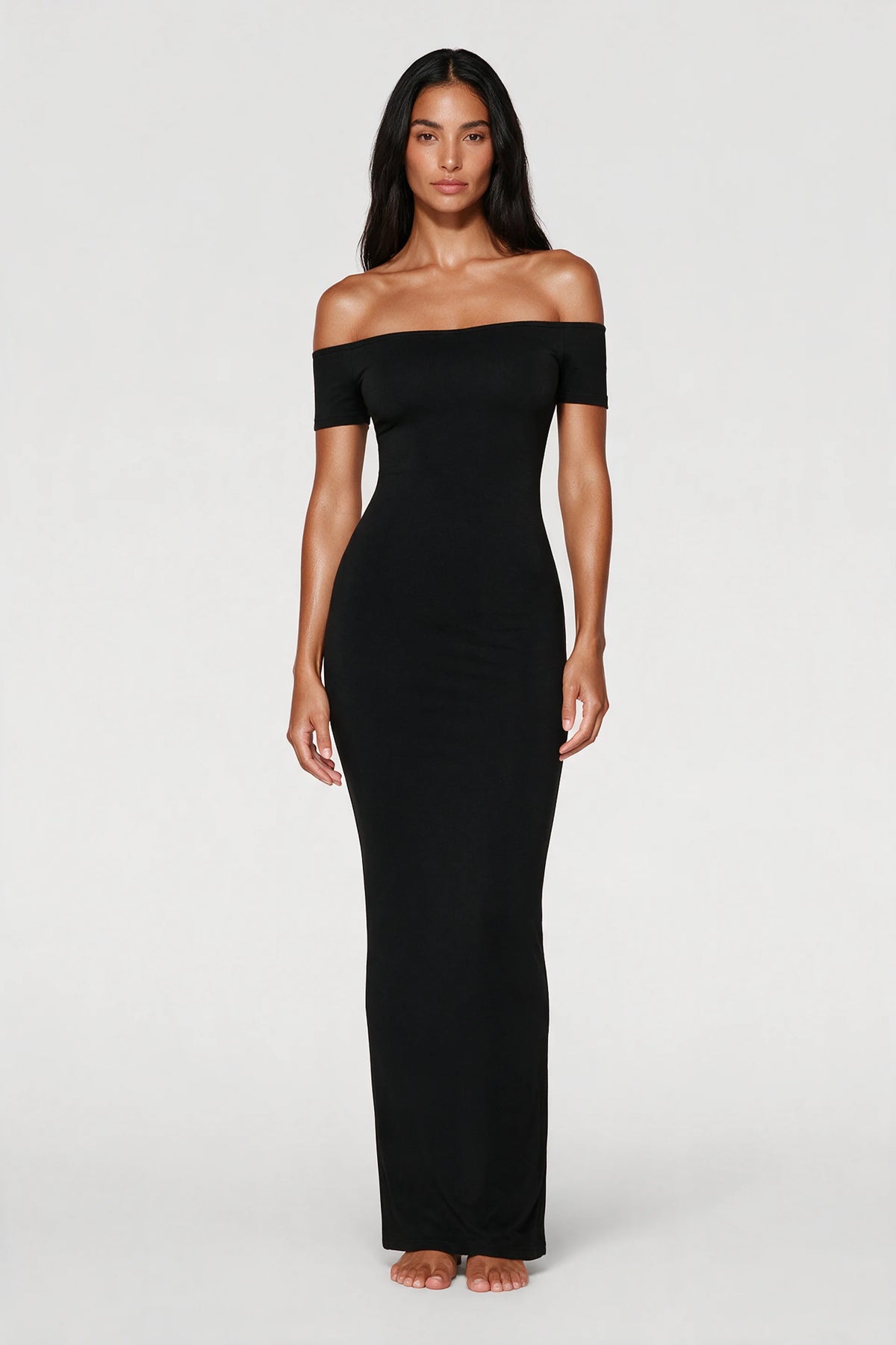 Off-Shoulder Sculpt Midi Dress