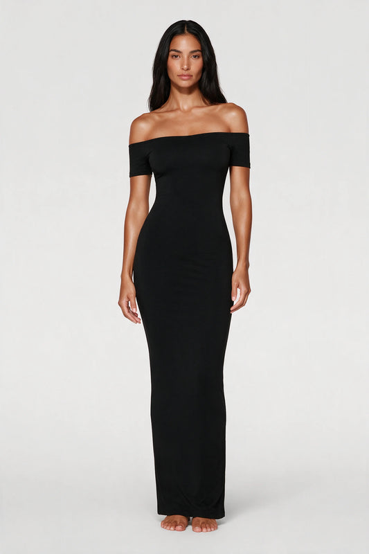 Off-Shoulder Sculpt Midi Dress