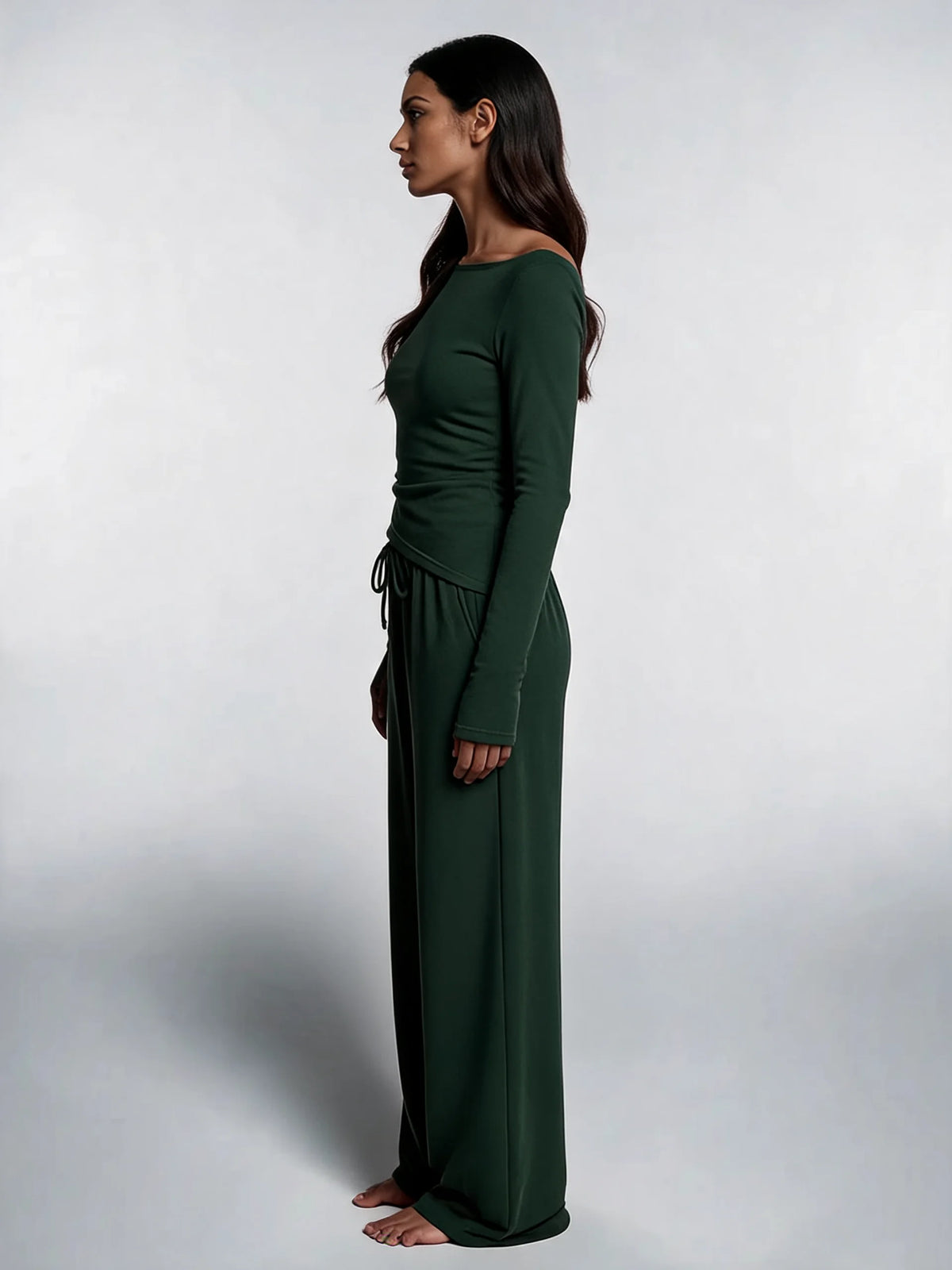 Women Asymmetric Long Sleeve T-Shirt and Wide Leg Pants Set