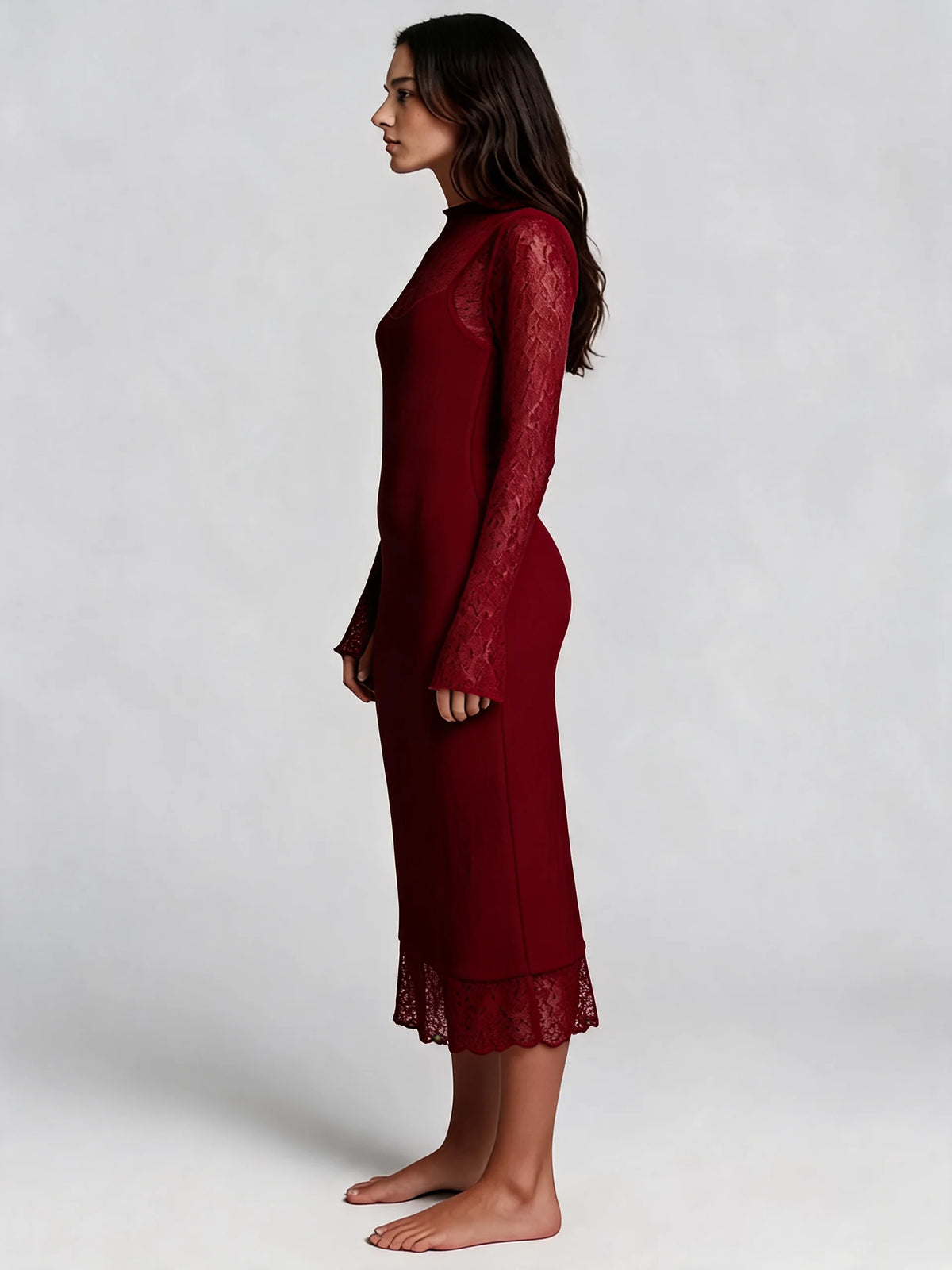 Womens Lace Long Sleeve Dress