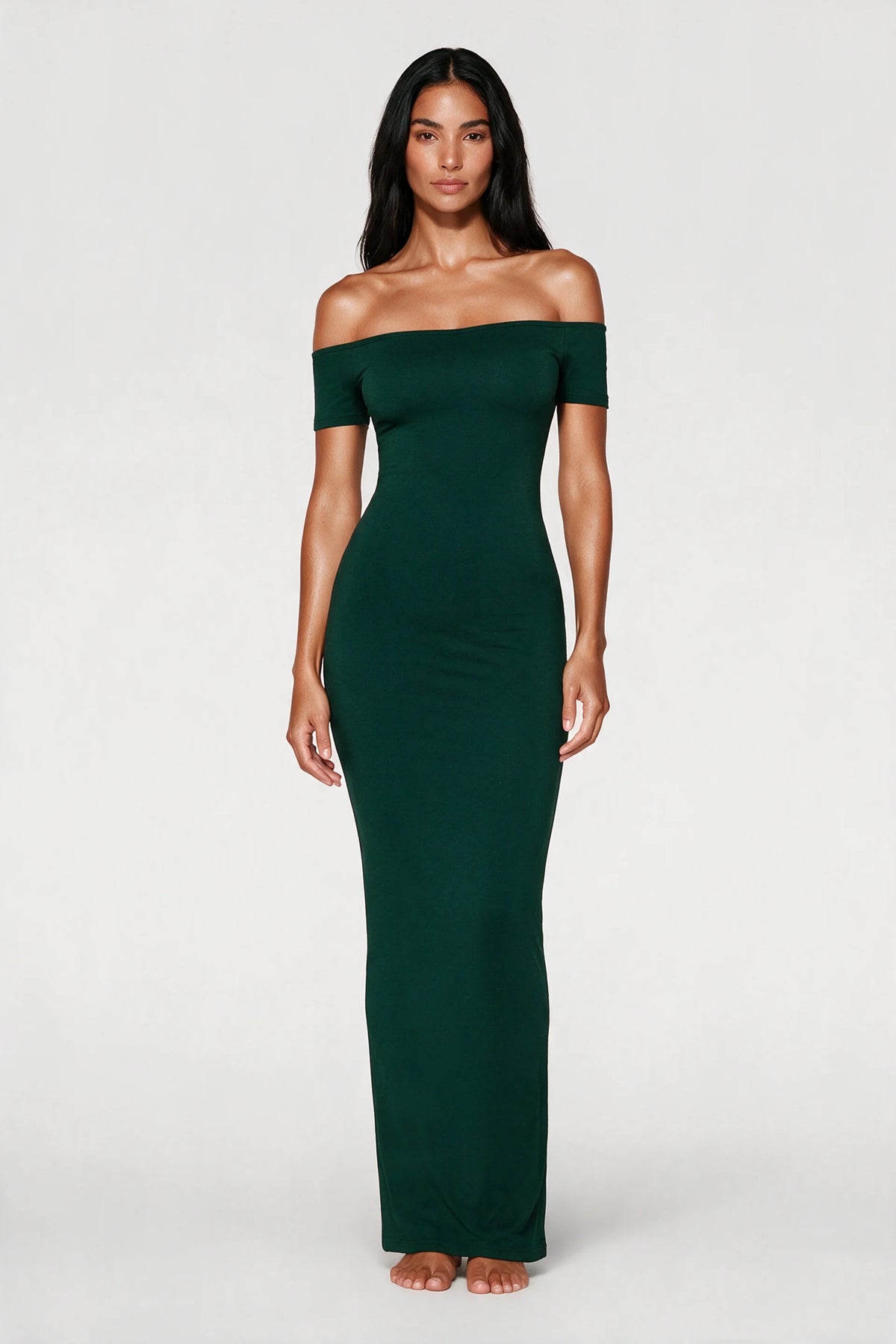 Off-Shoulder Sculpt Midi Dress