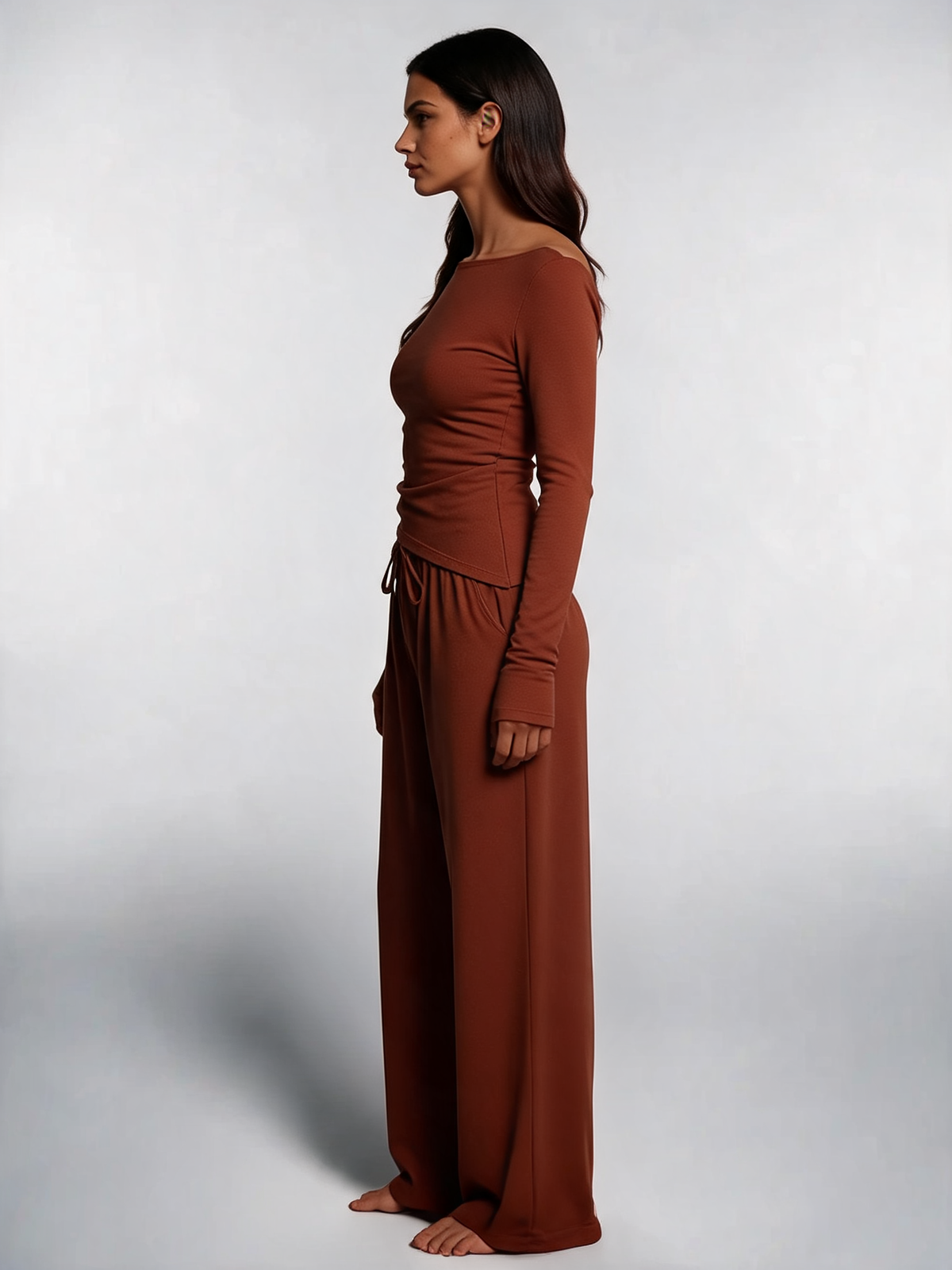 Women Asymmetric Long Sleeve T-Shirt and Wide Leg Pants Set