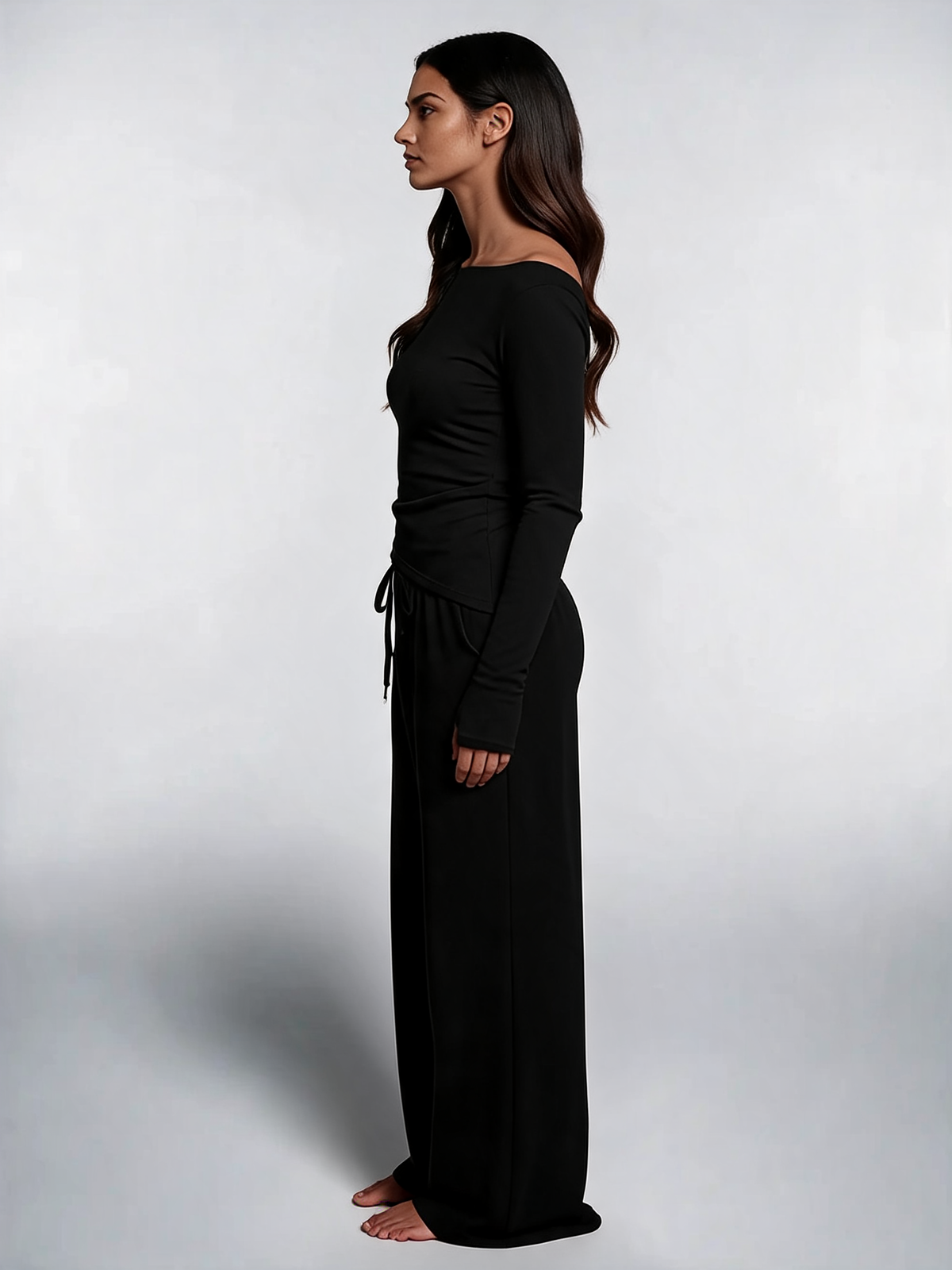 Women Asymmetric Long Sleeve T-Shirt and Wide Leg Pants Set